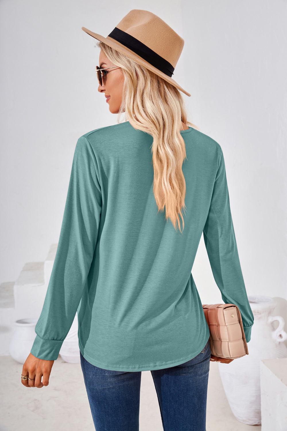 Get trendy with Square Neck Ruched Long Sleeve Blouse - Tops available at Styles Code. Grab yours today!