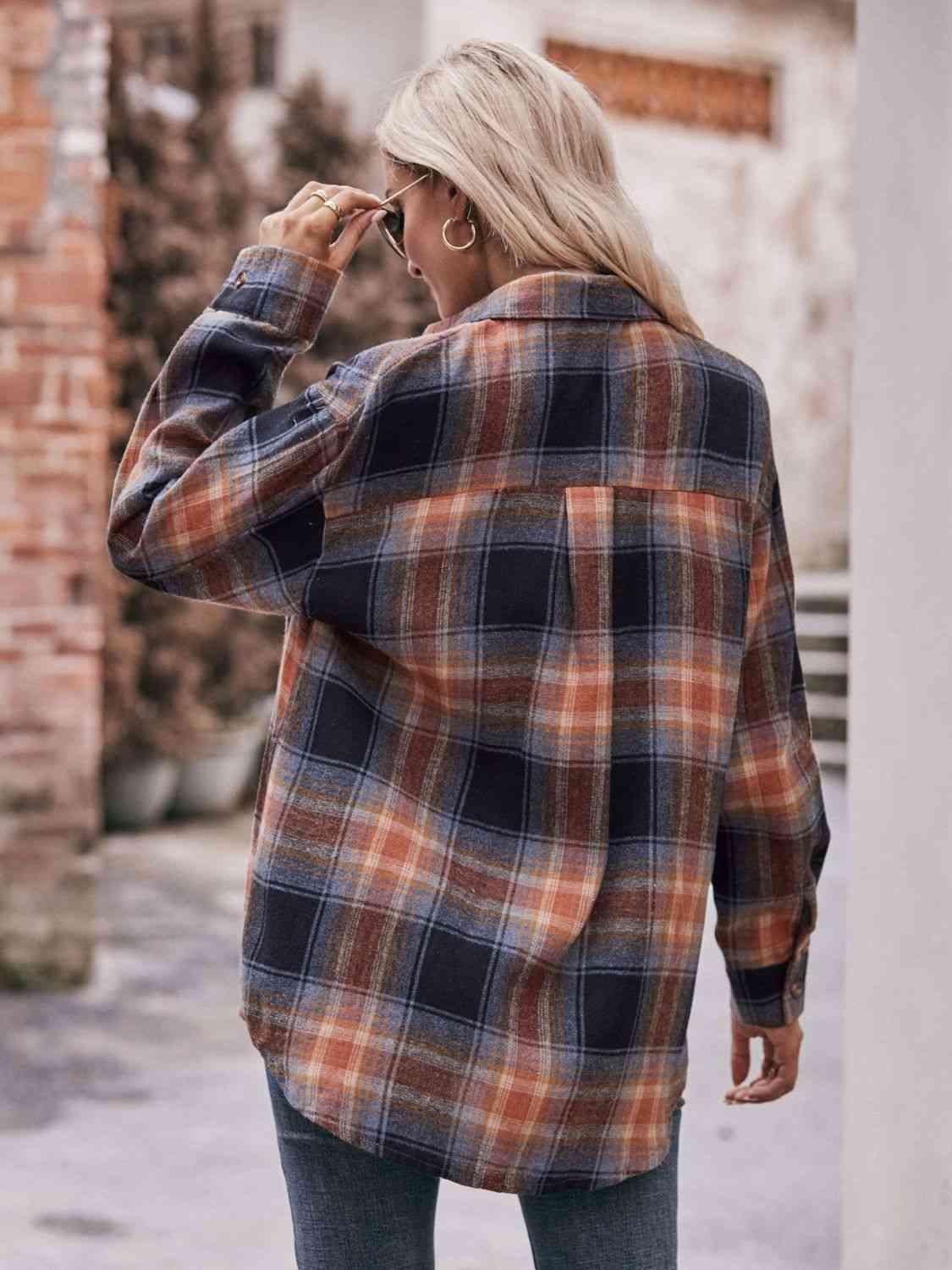 Get trendy with Plaid Dropped Shoulder Longline Shirt - Shirt available at Styles Code. Grab yours today!