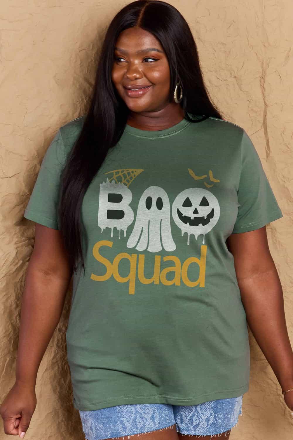Get trendy with Full Size BOO SQUAD Graphic Cotton T-Shirt - Graphic T-Shirts available at Styles Code. Grab yours today!