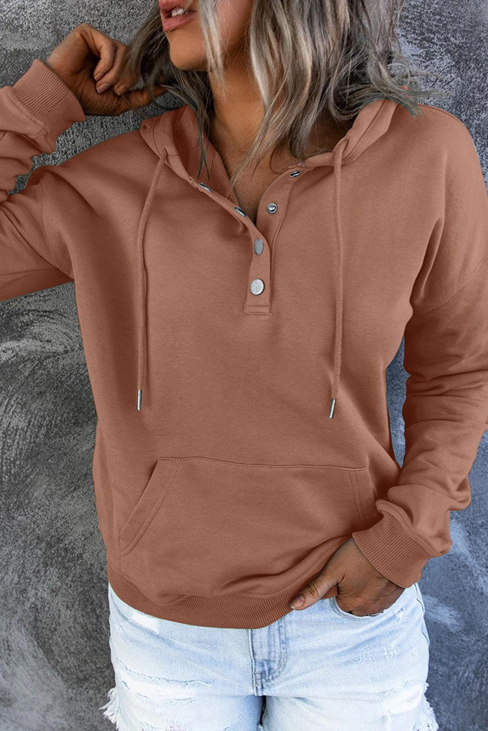 Get trendy with Dropped Shoulder Long Sleeve Hoodie with Pocket - Tops available at Styles Code. Grab yours today!