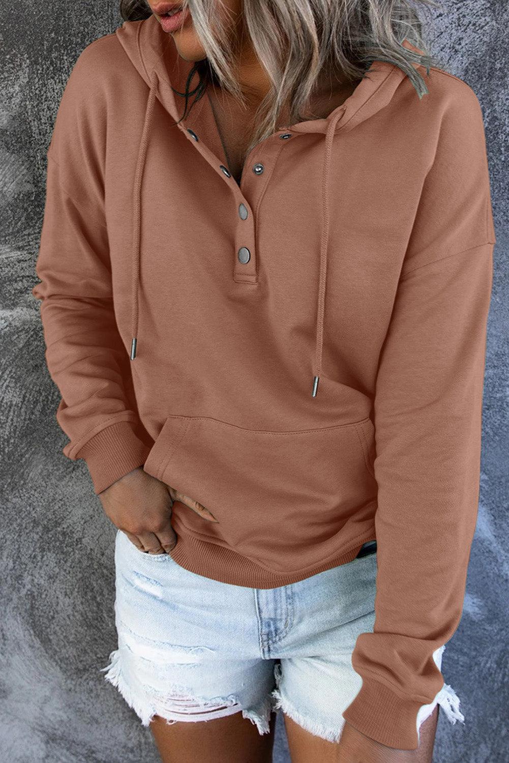 Get trendy with Dropped Shoulder Long Sleeve Hoodie with Pocket - Tops available at Styles Code. Grab yours today!