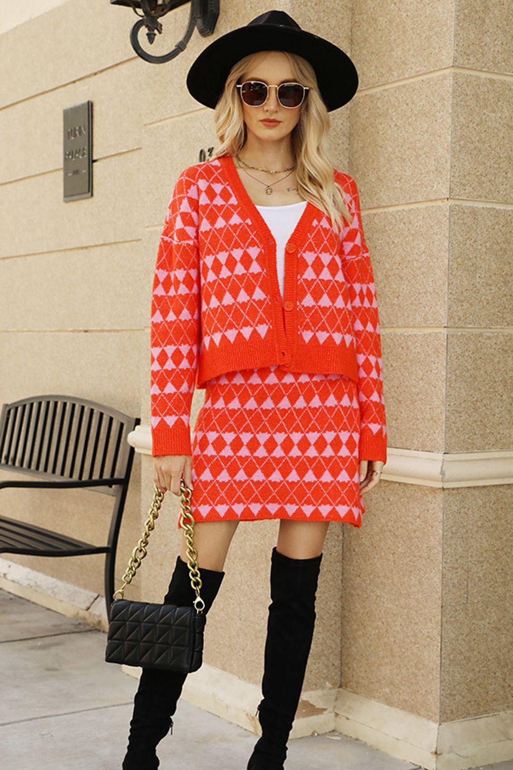 Get trendy with Dropped Shoulder Cardigan and Knit Skirt Set - Two Piece Sets available at Styles Code. Grab yours today!