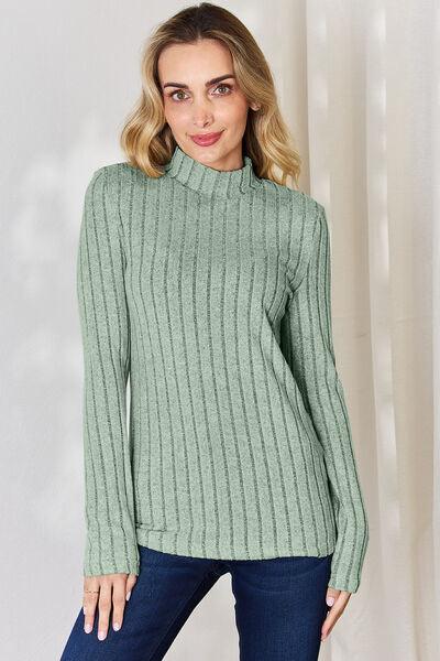 Get trendy with Full Size Ribbed Mock Neck T-Shirt - T-Shirt available at Styles Code. Grab yours today!