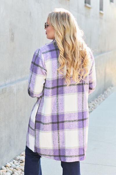 Get trendy with Full Size Plaid Button Up Coat - available at Styles Code. Grab yours today!