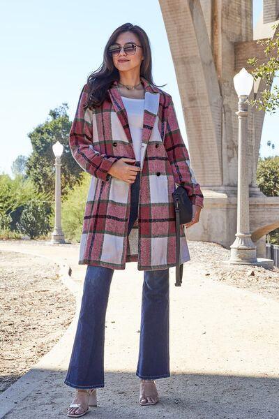 Get trendy with Full Size Plaid Button Up Coat - available at Styles Code. Grab yours today!