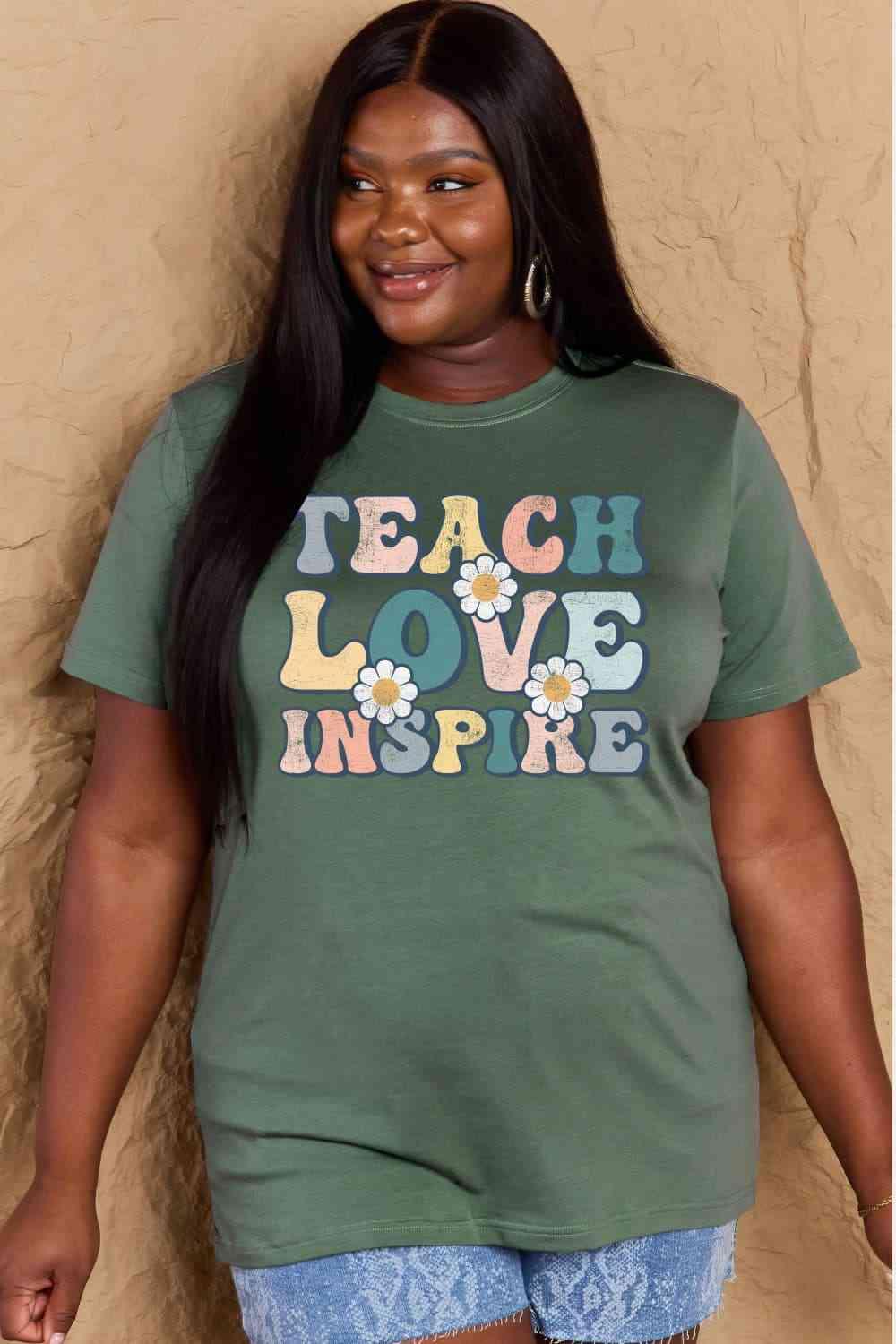 Get trendy with Full Size TEACH LOVE INSPIRE Graphic Cotton T-Shirt - T-Shirt available at Styles Code. Grab yours today!