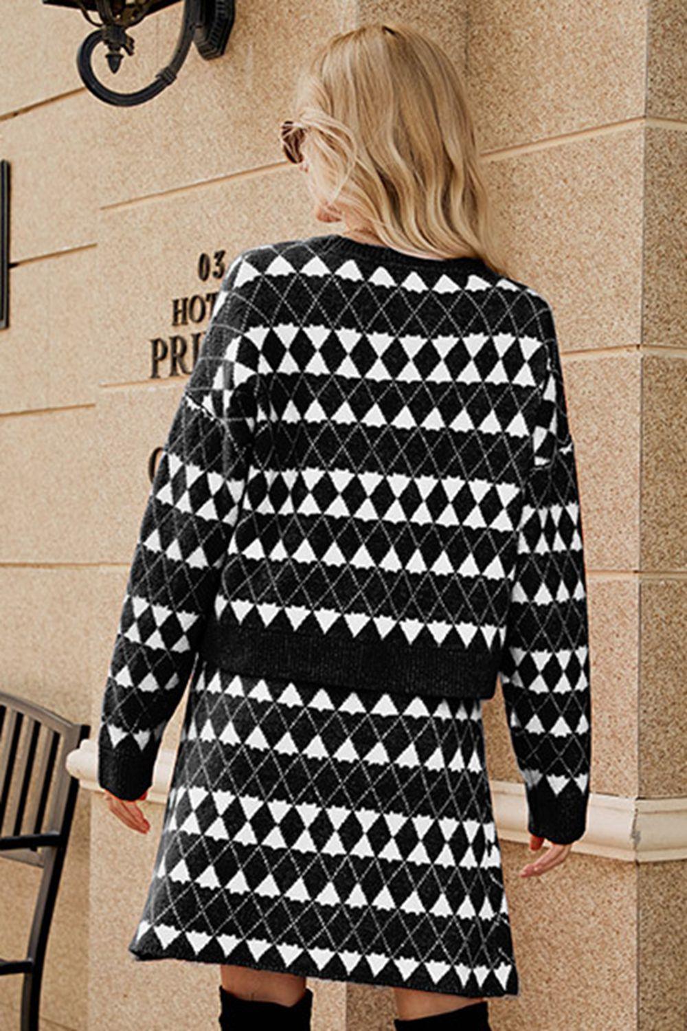 Get trendy with Dropped Shoulder Cardigan and Knit Skirt Set - Two Piece Sets available at Styles Code. Grab yours today!