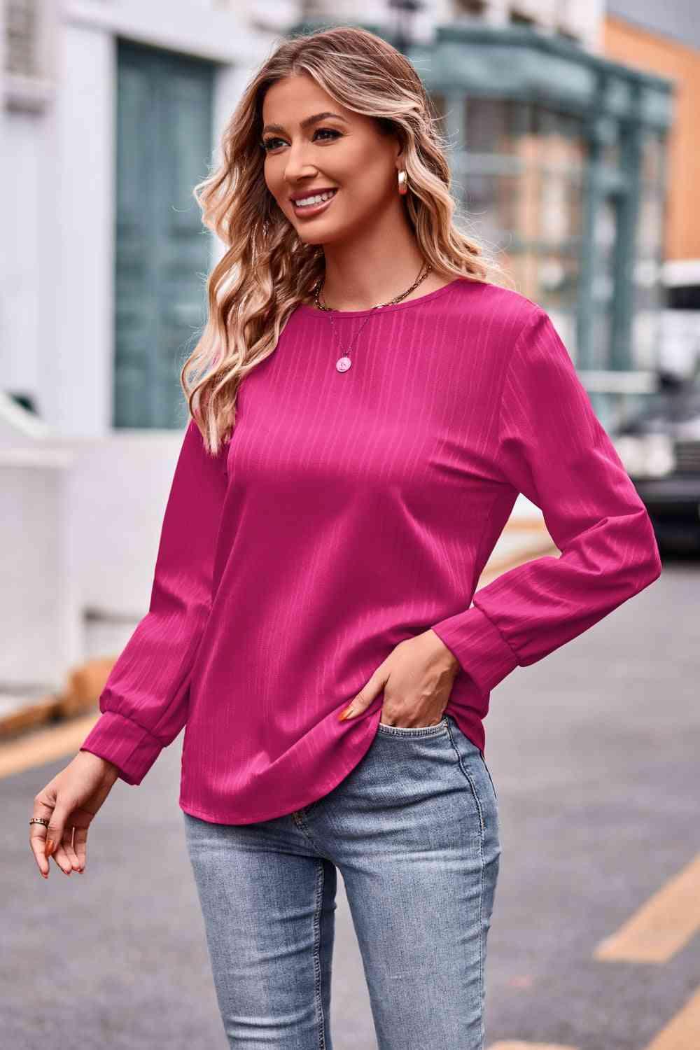 Get trendy with Round Neck Long Sleeve Tee - T-Shirt available at Styles Code. Grab yours today!