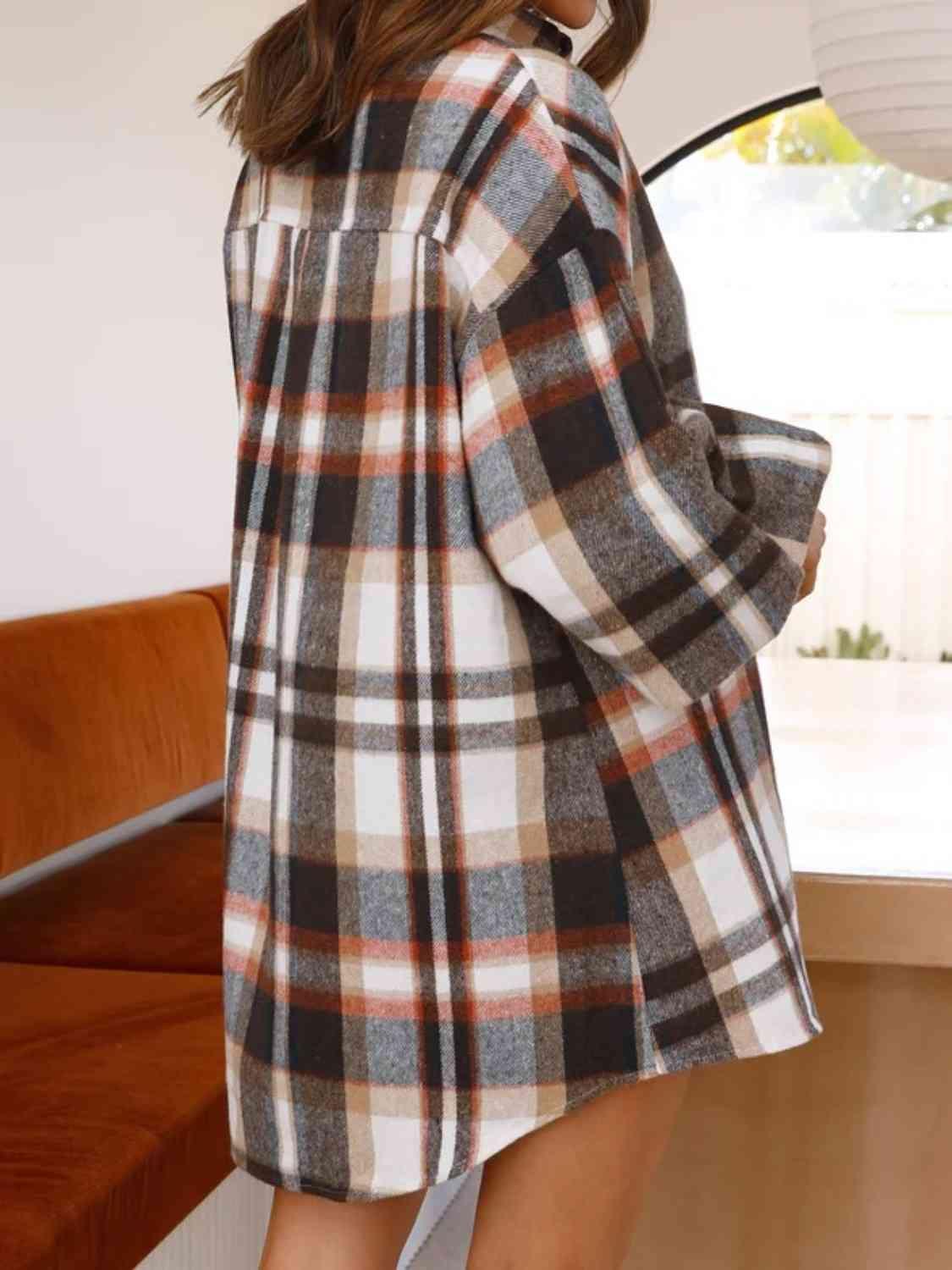 Get trendy with Plaid Lantern Sleeve Shirt - Shirt available at Styles Code. Grab yours today!