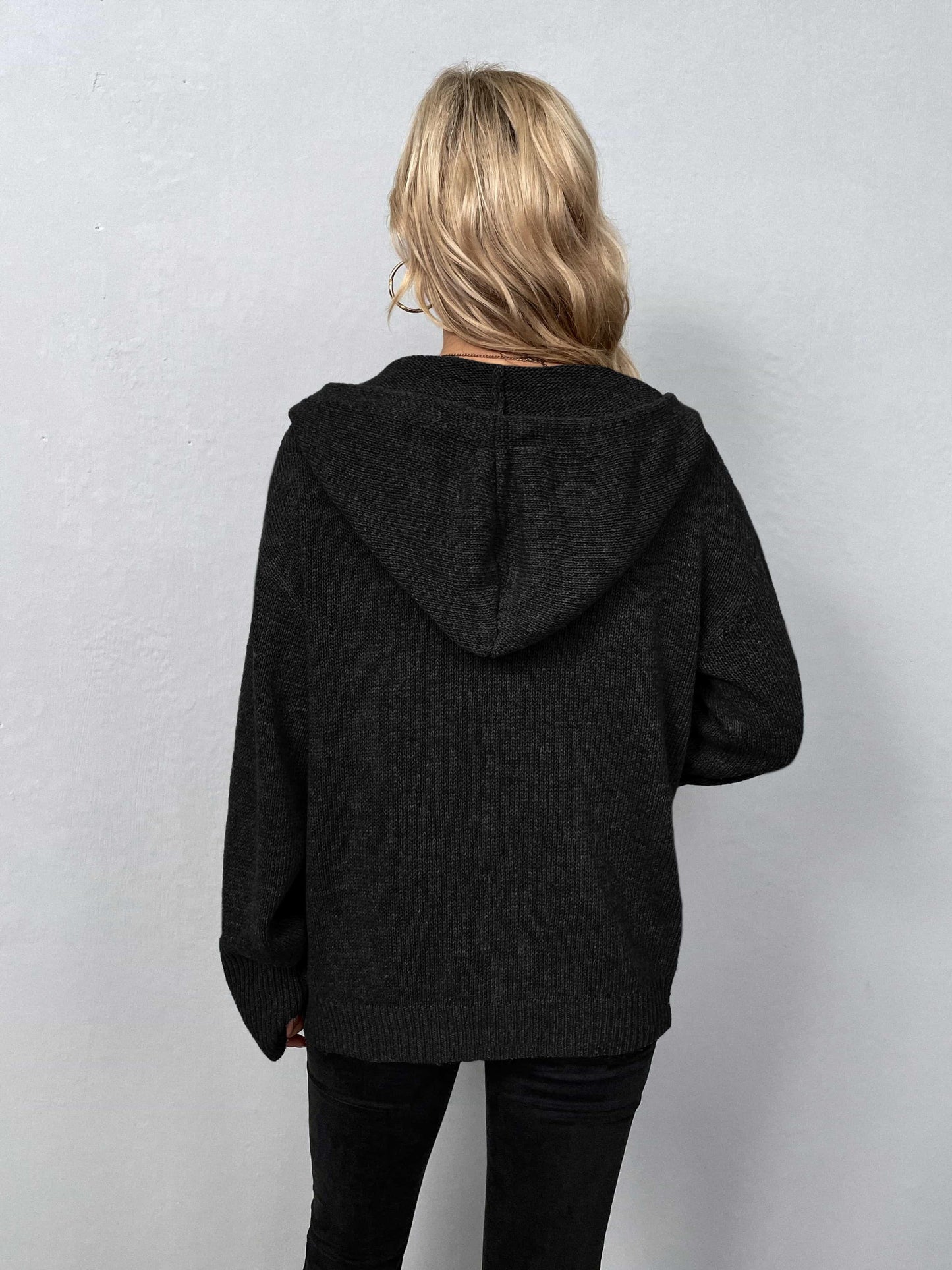 Get trendy with Button-Down Long Sleeve Hooded Sweater - Tops available at Styles Code. Grab yours today!
