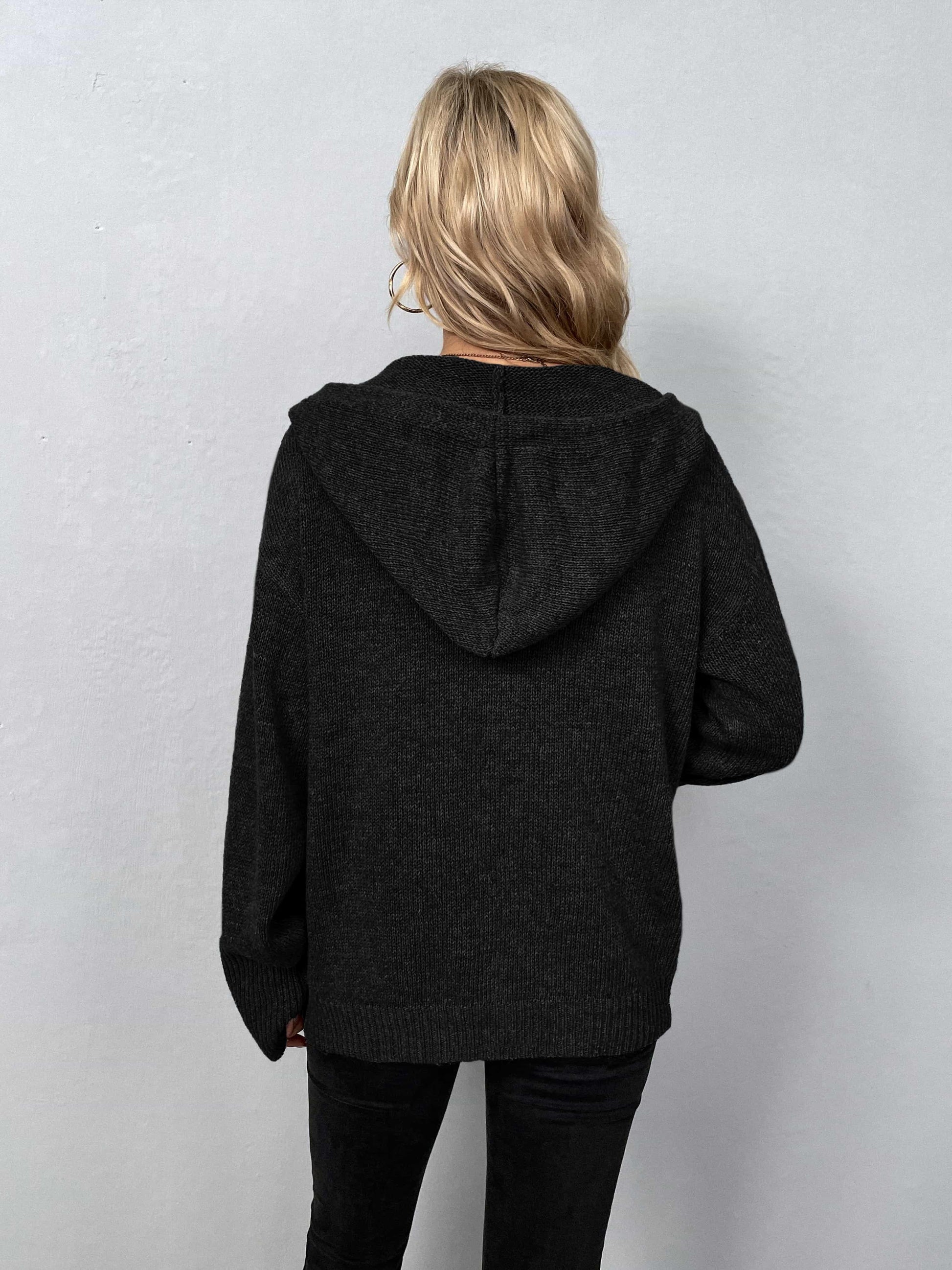 Get trendy with Button-Down Long Sleeve Hooded Sweater - Tops available at Styles Code. Grab yours today!