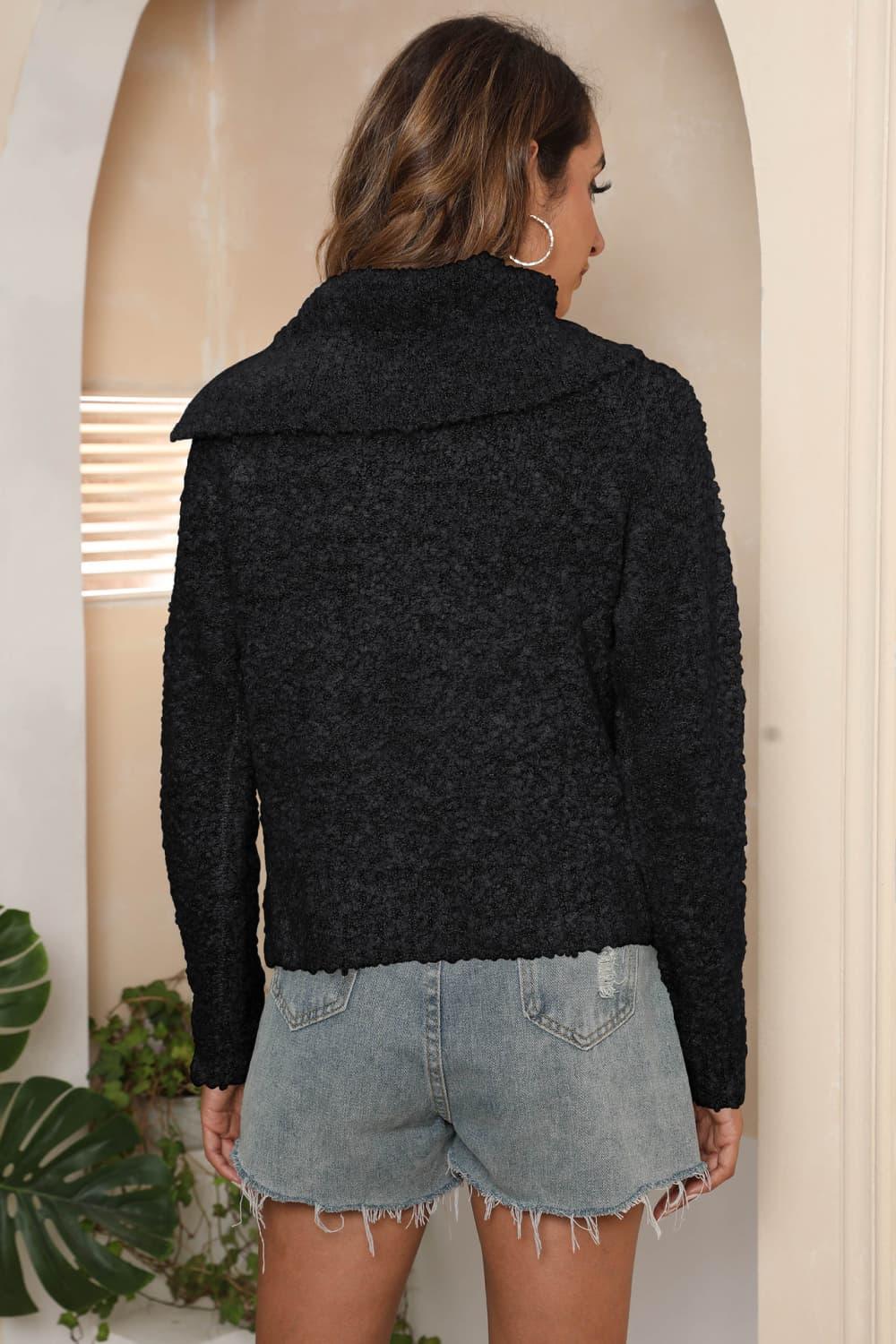 Get trendy with Asymmetrical Neck Long Sleeve Pullover Sweater - Sweater available at Styles Code. Grab yours today!