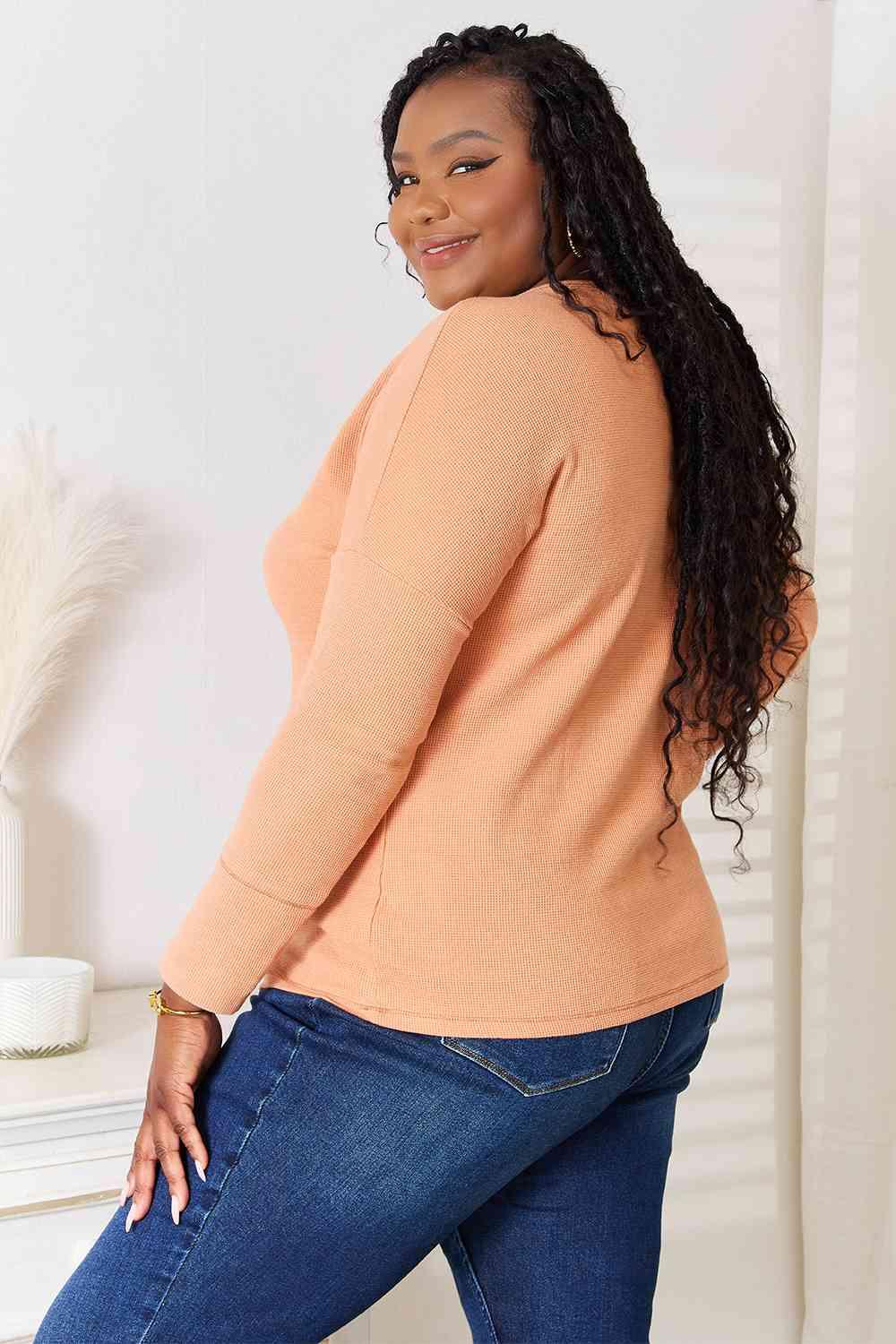 Get trendy with Half Button Long Sleeve Top - Tops available at Styles Code. Grab yours today!