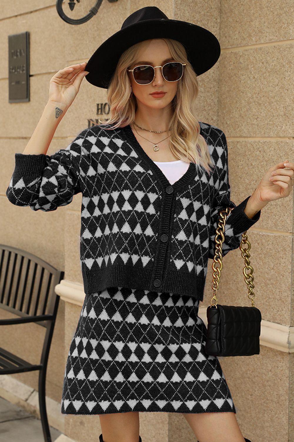 Get trendy with Dropped Shoulder Cardigan and Knit Skirt Set - Two Piece Sets available at Styles Code. Grab yours today!