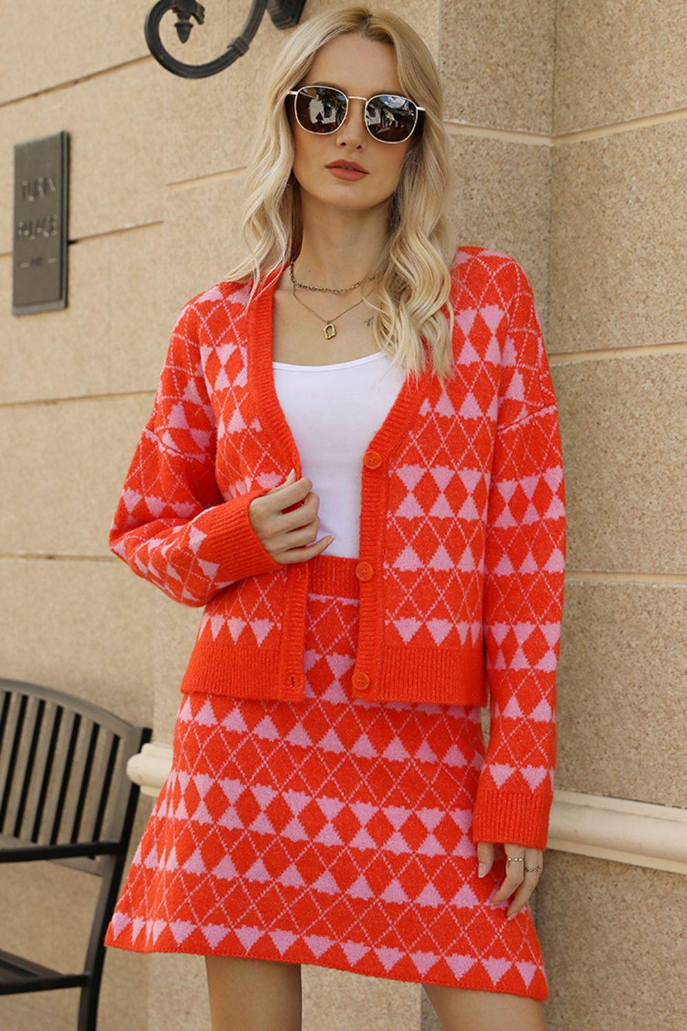 Get trendy with Dropped Shoulder Cardigan and Knit Skirt Set - Two Piece Sets available at Styles Code. Grab yours today!