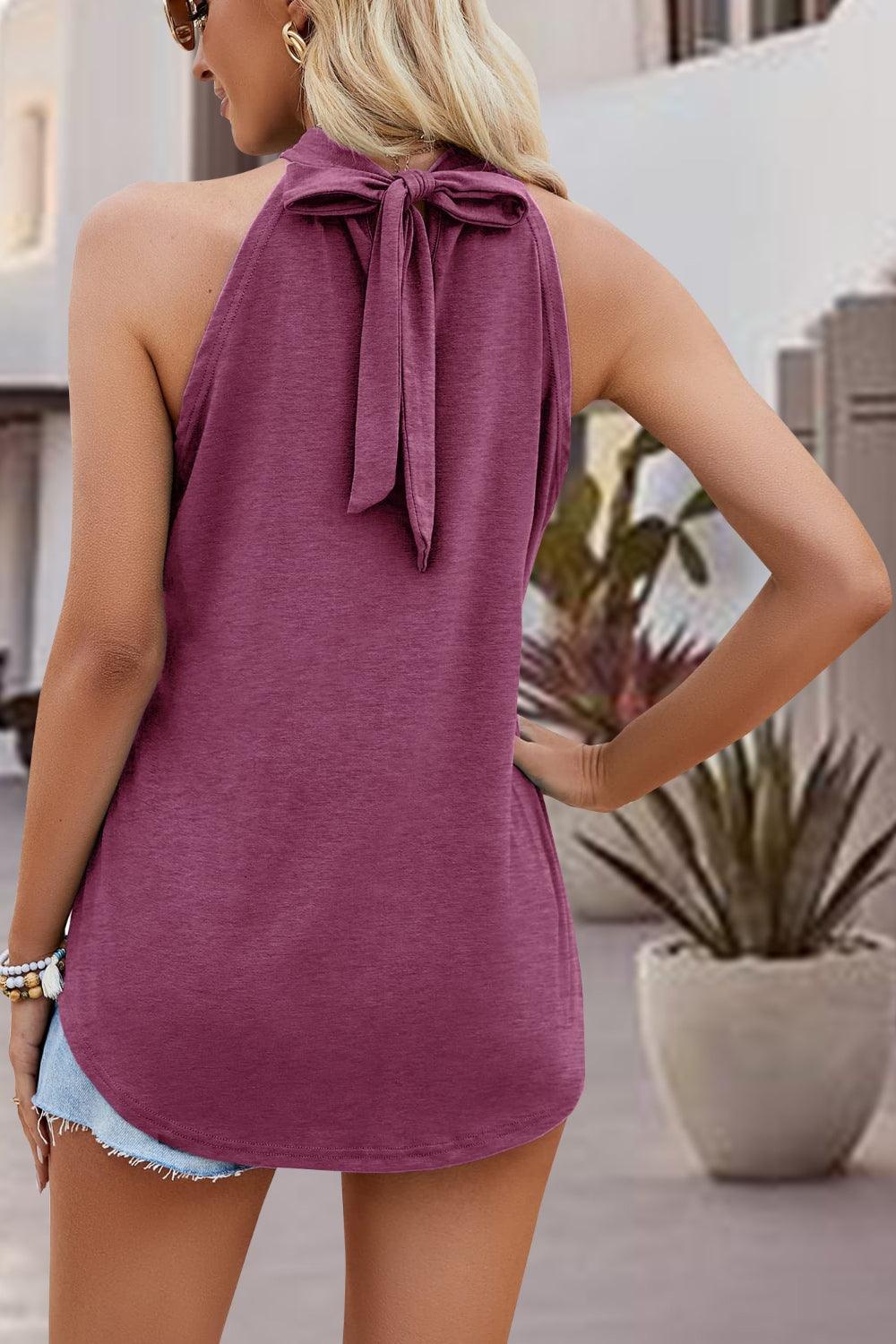Get trendy with Tied Cutout Grecian Neck Tank - available at Styles Code. Grab yours today!
