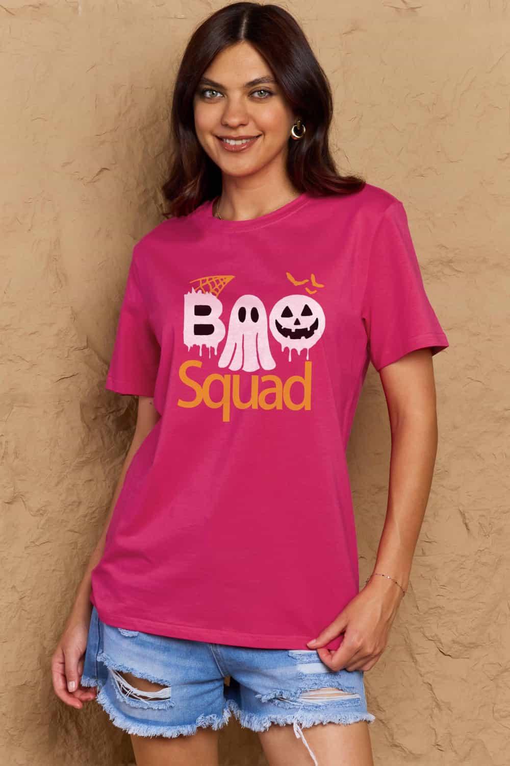 Get trendy with Full Size BOO SQUAD Graphic Cotton T-Shirt - Graphic T-Shirts available at Styles Code. Grab yours today!