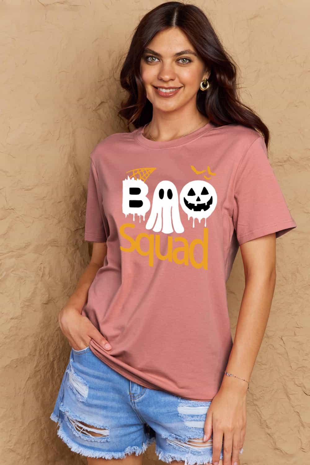 Get trendy with Full Size BOO SQUAD Graphic Cotton T-Shirt - Graphic T-Shirts available at Styles Code. Grab yours today!