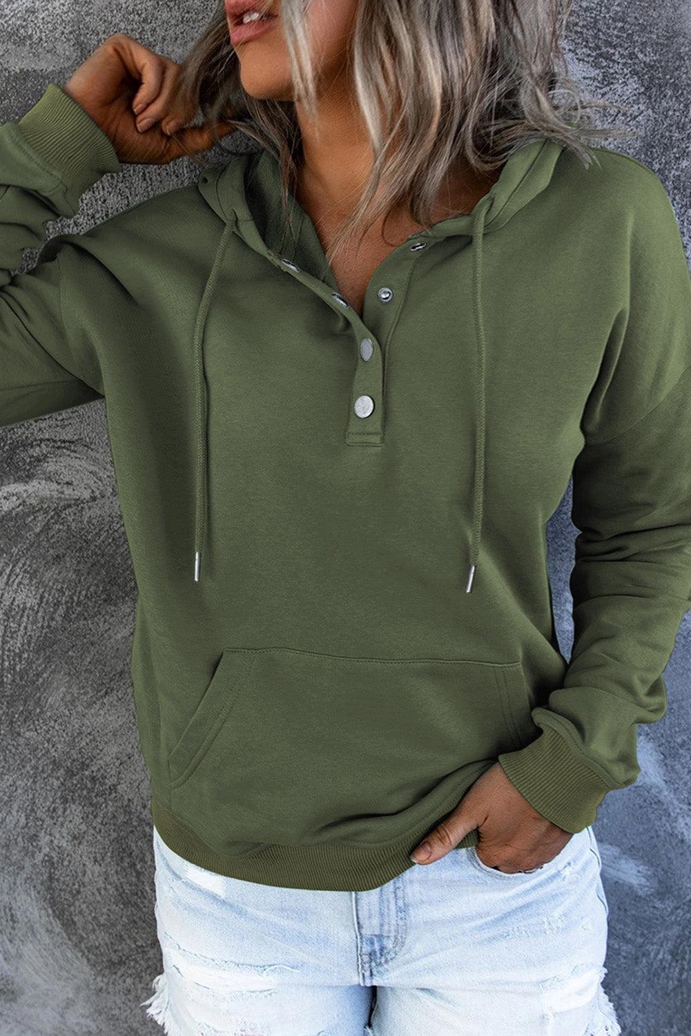 Get trendy with Dropped Shoulder Long Sleeve Hoodie with Pocket - Tops available at Styles Code. Grab yours today!