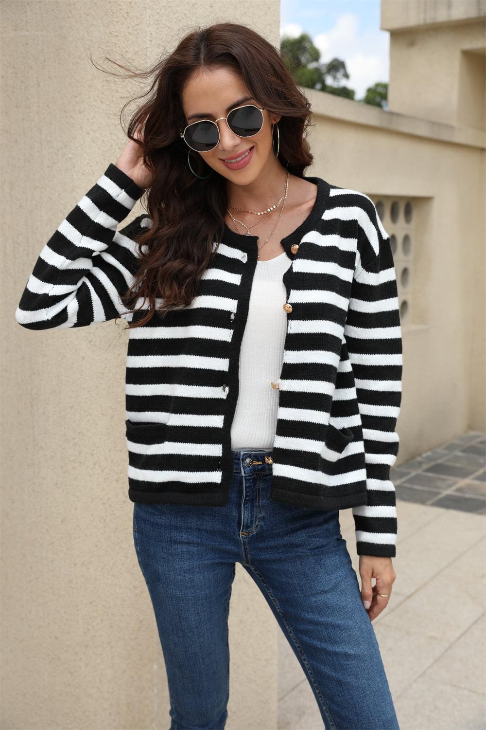 Get trendy with Striped Dropped Shoulder Cardigan - Cardigans available at Styles Code. Grab yours today!