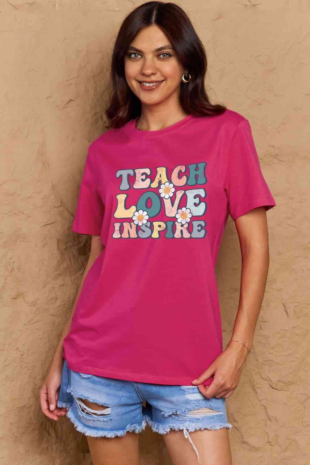 Get trendy with Full Size TEACH LOVE INSPIRE Graphic Cotton T-Shirt - T-Shirt available at Styles Code. Grab yours today!