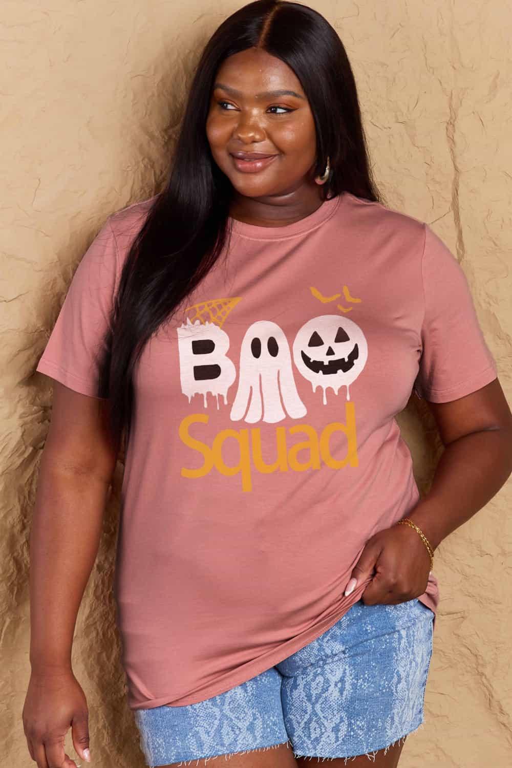 Get trendy with Full Size BOO SQUAD Graphic Cotton T-Shirt - Graphic T-Shirts available at Styles Code. Grab yours today!