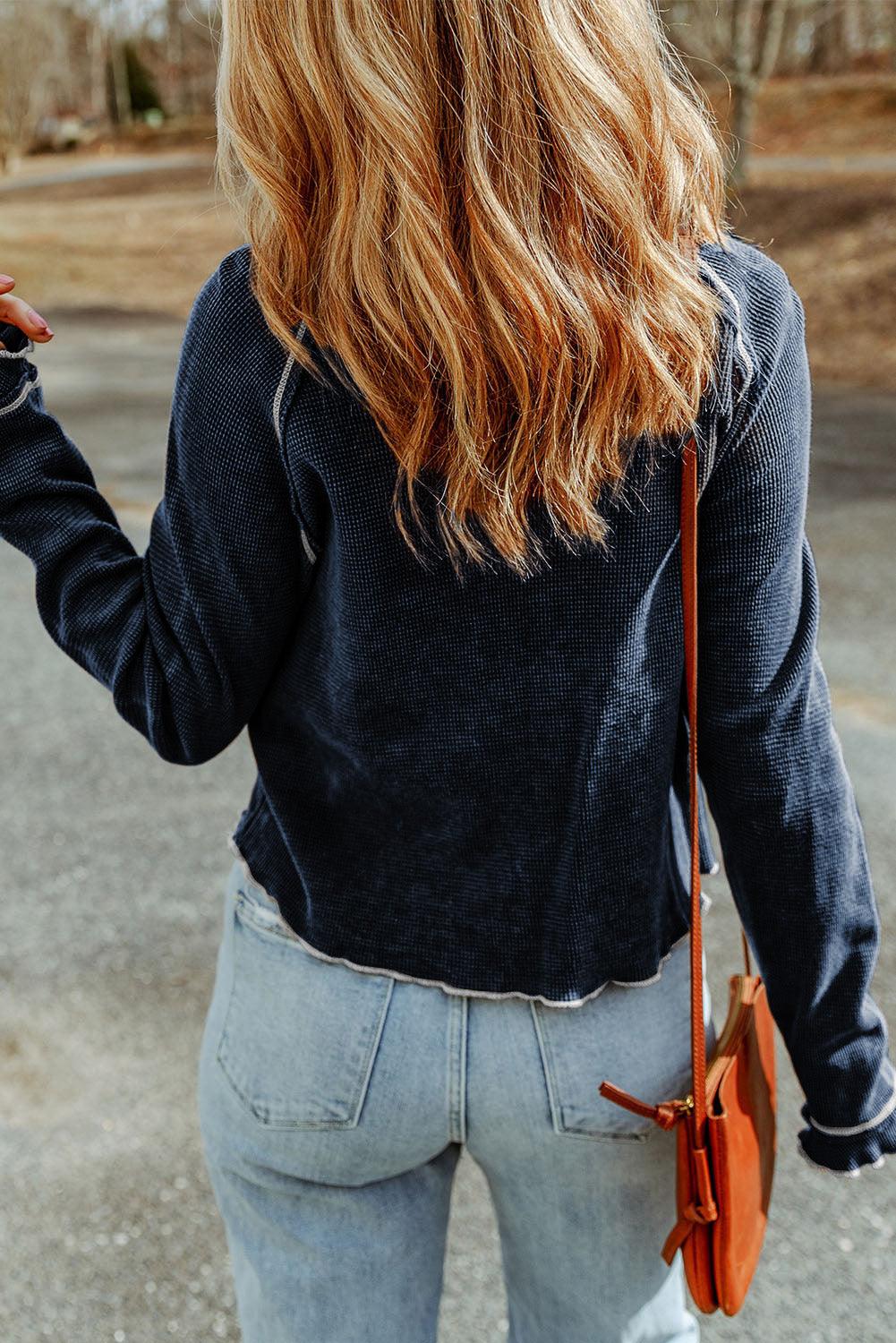 Get trendy with Long Raglan Sleeve Round Neck Top - Tops available at Styles Code. Grab yours today!