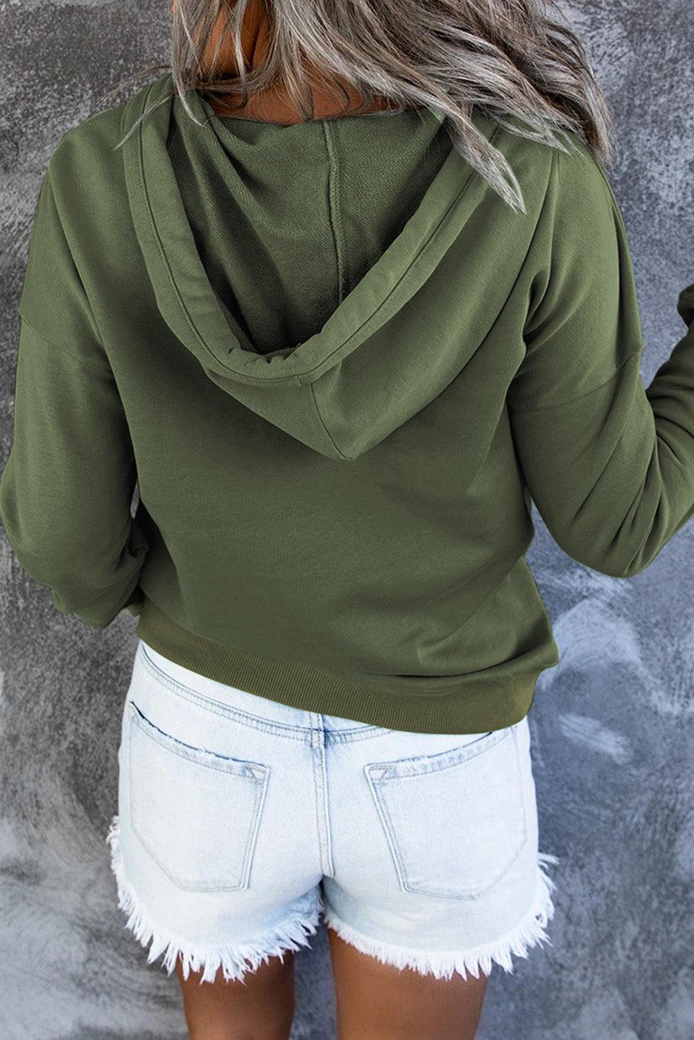 Get trendy with Dropped Shoulder Long Sleeve Hoodie with Pocket - Tops available at Styles Code. Grab yours today!