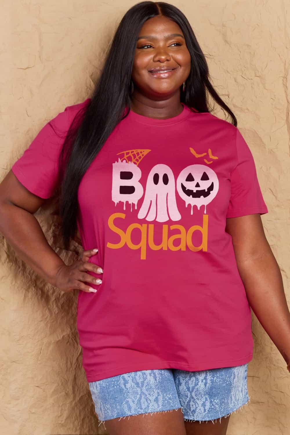 Get trendy with Full Size BOO SQUAD Graphic Cotton T-Shirt - Graphic T-Shirts available at Styles Code. Grab yours today!