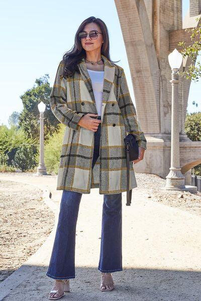 Get trendy with Full Size Plaid Button Up Coat - available at Styles Code. Grab yours today!