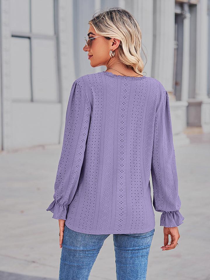 Get trendy with V-Neck Flounce Sleeve Blouse - Tops available at Styles Code. Grab yours today!