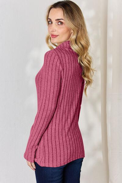Get trendy with Full Size Ribbed Mock Neck T-Shirt - T-Shirt available at Styles Code. Grab yours today!