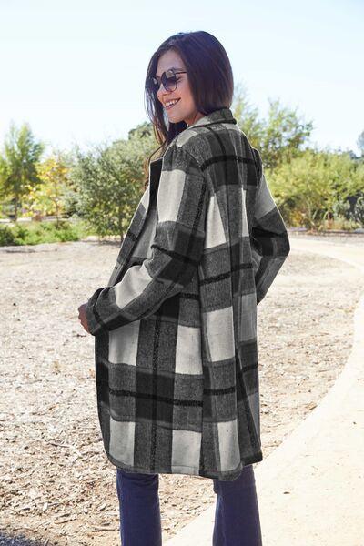 Get trendy with Double Take Full Size Plaid Button Up Lapel Collar Coat - available at Styles Code. Grab yours today!