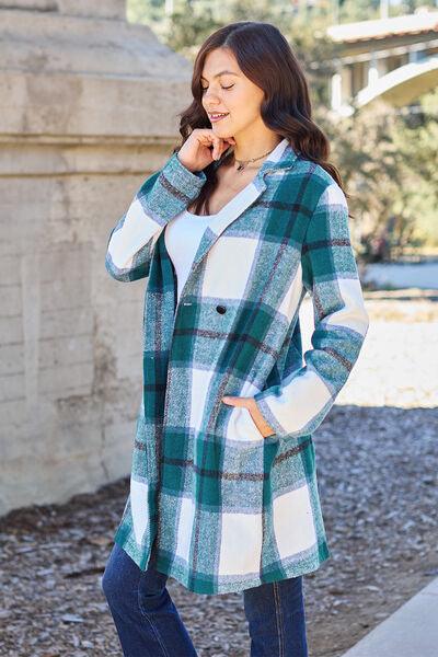Get trendy with Full Size Plaid Button Up Coat - available at Styles Code. Grab yours today!