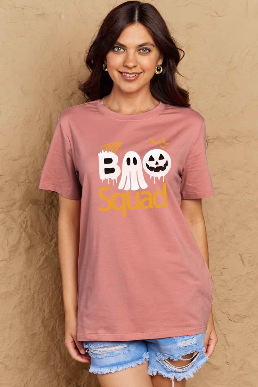 Get trendy with Full Size BOO SQUAD Graphic Cotton T-Shirt - Graphic T-Shirts available at Styles Code. Grab yours today!