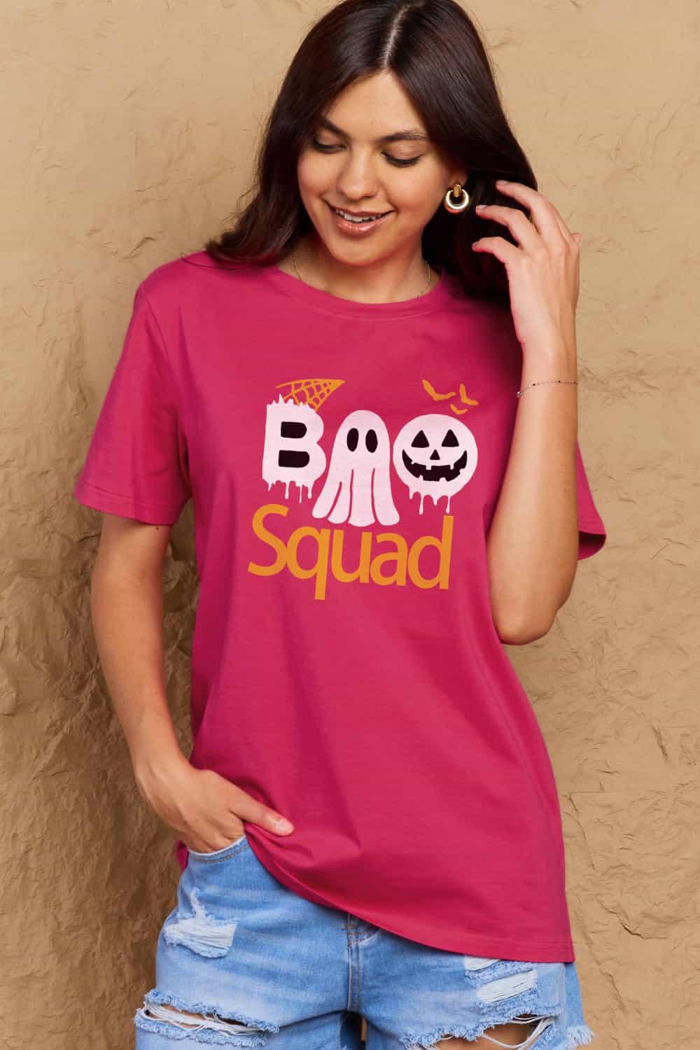Get trendy with Full Size BOO SQUAD Graphic Cotton T-Shirt - Graphic T-Shirts available at Styles Code. Grab yours today!