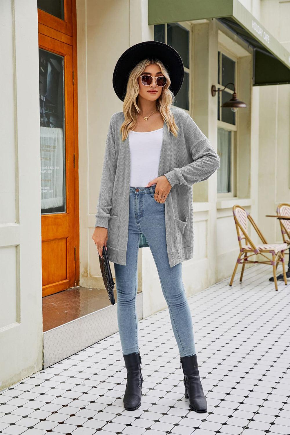 Get trendy with Long Sleeve Pocketed Cardigan - Cardigans available at Styles Code. Grab yours today!