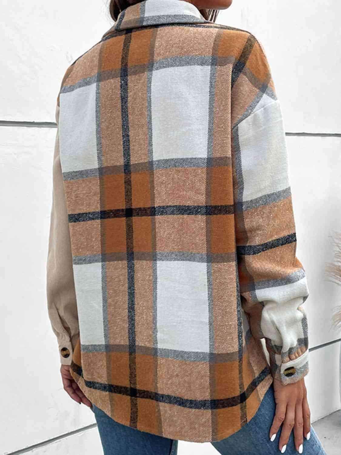 Get trendy with Contrast Plaid Print Dropped Shoulder Shirt - Shirt available at Styles Code. Grab yours today!