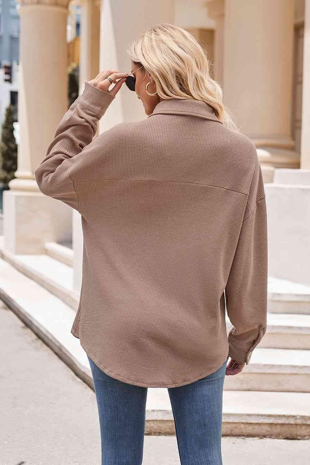 Get trendy with Collared Neck Dropped Shoulder Shirt - Shirt available at Styles Code. Grab yours today!