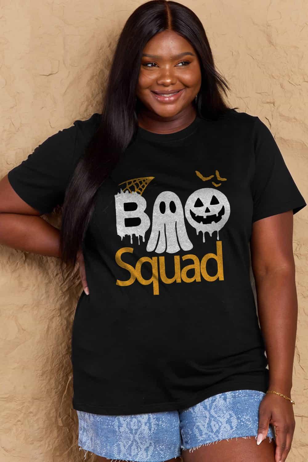 Get trendy with Full Size BOO SQUAD Graphic Cotton T-Shirt - Graphic T-Shirts available at Styles Code. Grab yours today!