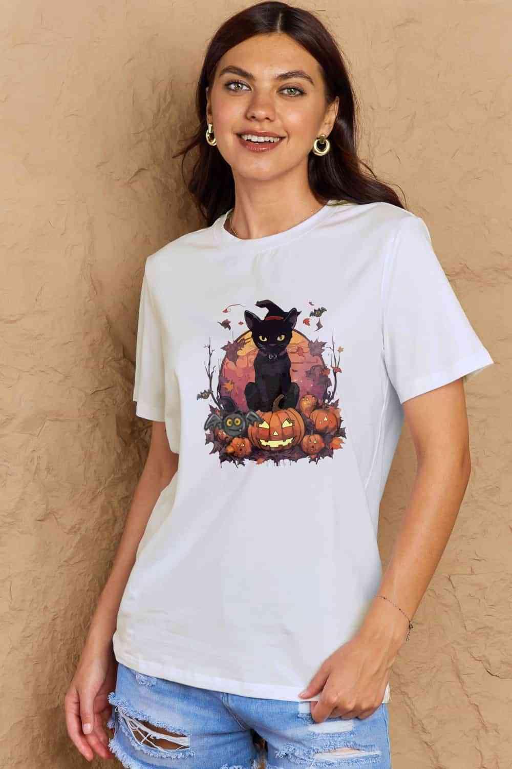 Get trendy with Full Size Halloween Theme Graphic T-Shirt - T-Shirt available at Styles Code. Grab yours today!