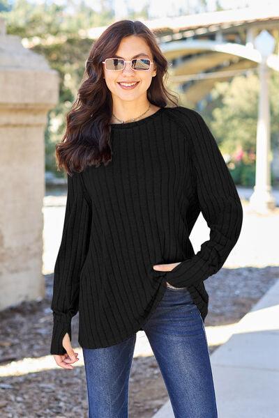 Get trendy with Full Size Ribbed Round Neck Knit Top - available at Styles Code. Grab yours today!