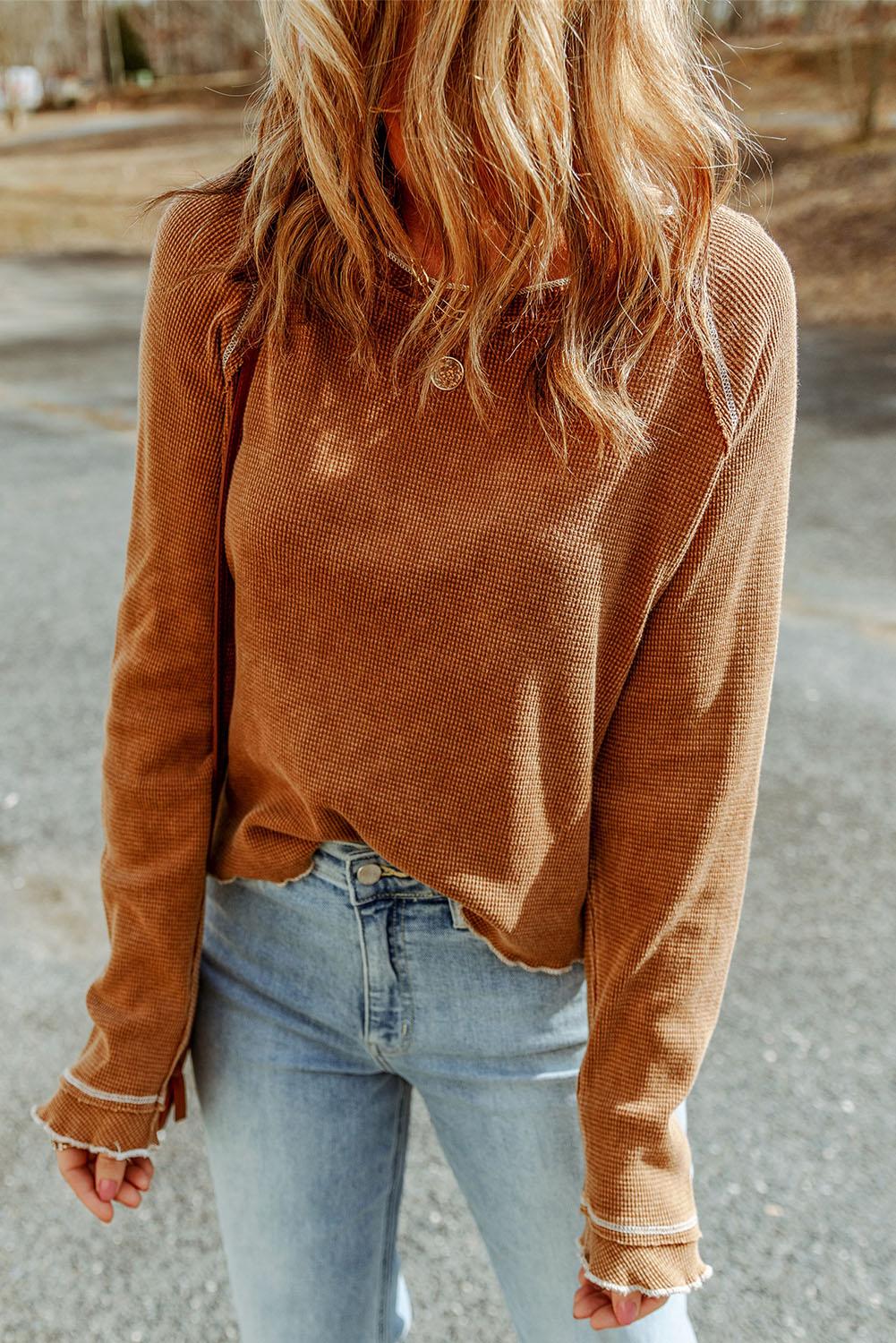 Get trendy with Long Raglan Sleeve Round Neck Top - Tops available at Styles Code. Grab yours today!