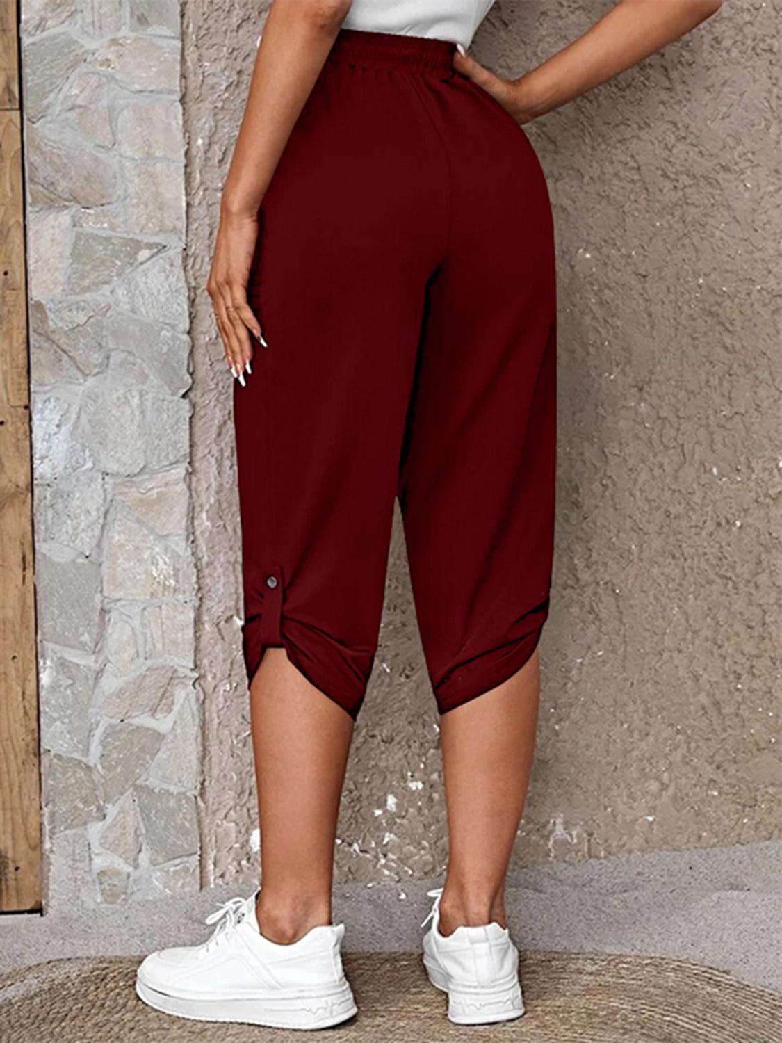 Get trendy with Full Size Roll-Tab Capris Pants - Bottoms available at Styles Code. Grab yours today!