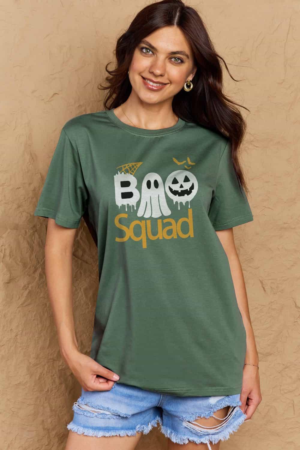 Get trendy with Full Size BOO SQUAD Graphic Cotton T-Shirt - Graphic T-Shirts available at Styles Code. Grab yours today!