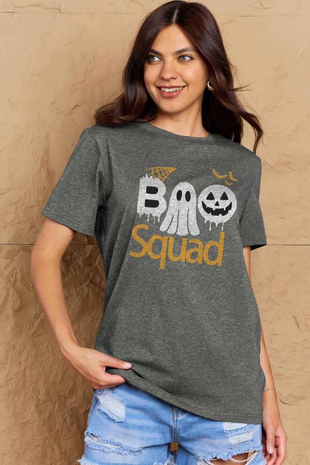 Get trendy with Full Size BOO SQUAD Graphic Cotton T-Shirt - Graphic T-Shirts available at Styles Code. Grab yours today!