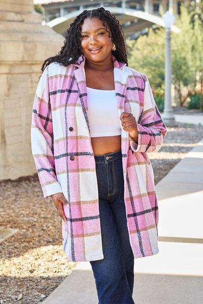 Get trendy with Full Size Plaid Button Up Coat - available at Styles Code. Grab yours today!