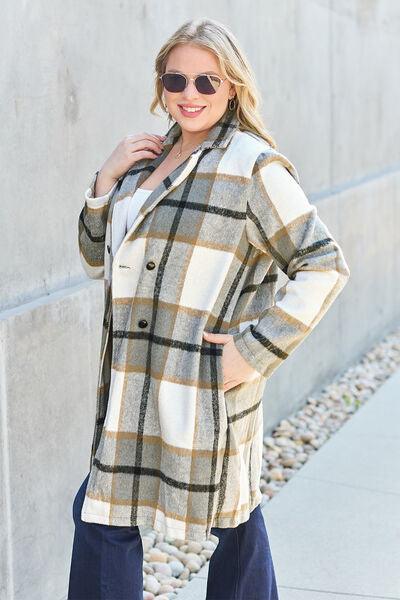 Get trendy with Double Take Full Size Plaid Button Up Lapel Collar Coat - available at Styles Code. Grab yours today!
