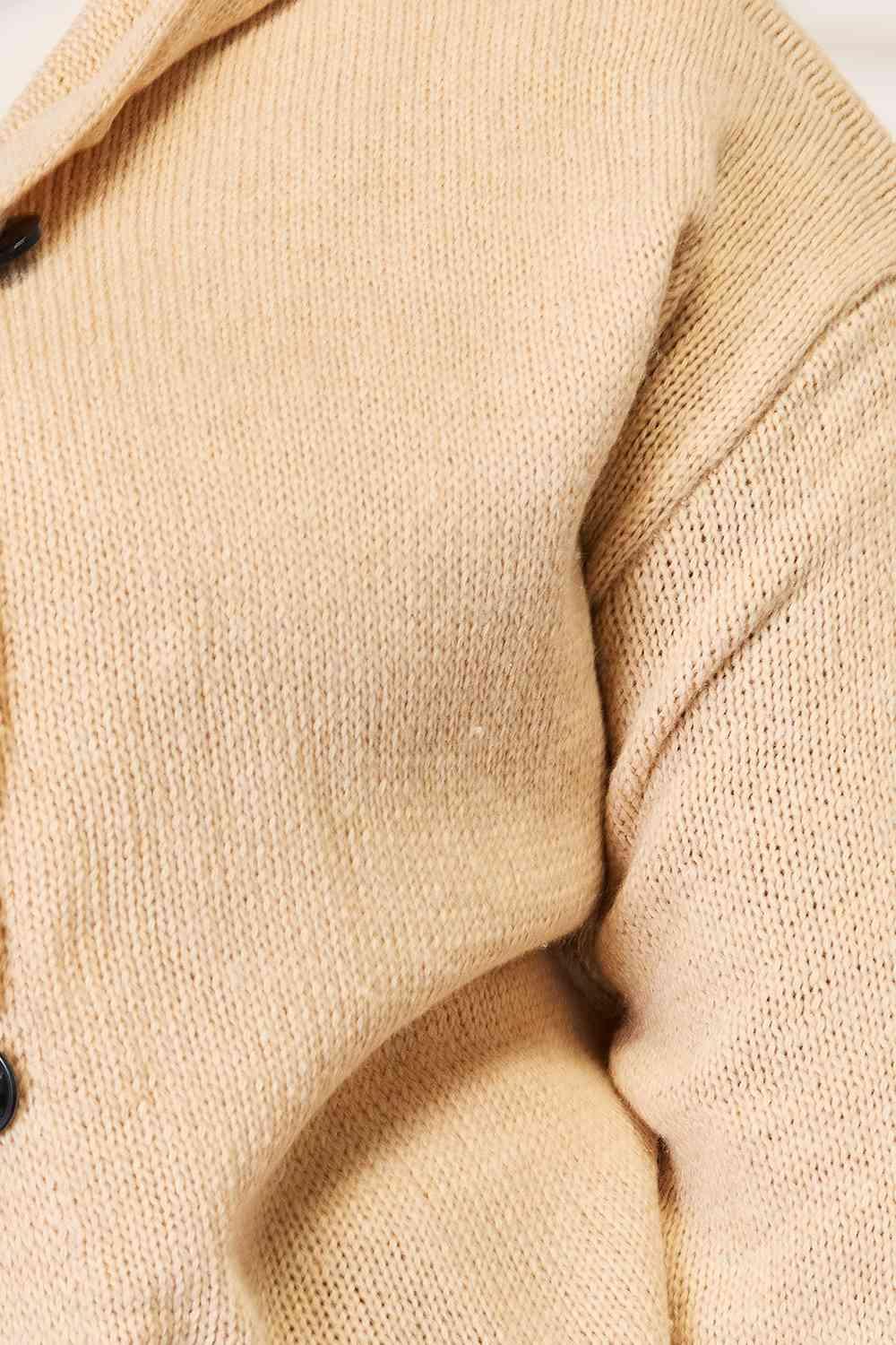 Get trendy with Button-Down Long Sleeve Hooded Sweater - Sweater available at Styles Code. Grab yours today!