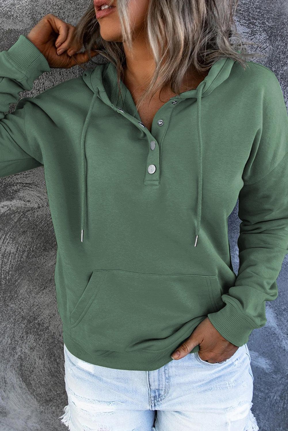 Get trendy with Dropped Shoulder Long Sleeve Hoodie with Pocket - Tops available at Styles Code. Grab yours today!